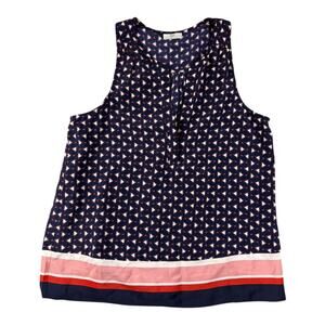 Joie Geometric Print 100% Silk Sleeveless Navy Multicolor Nautical Blouse Size M